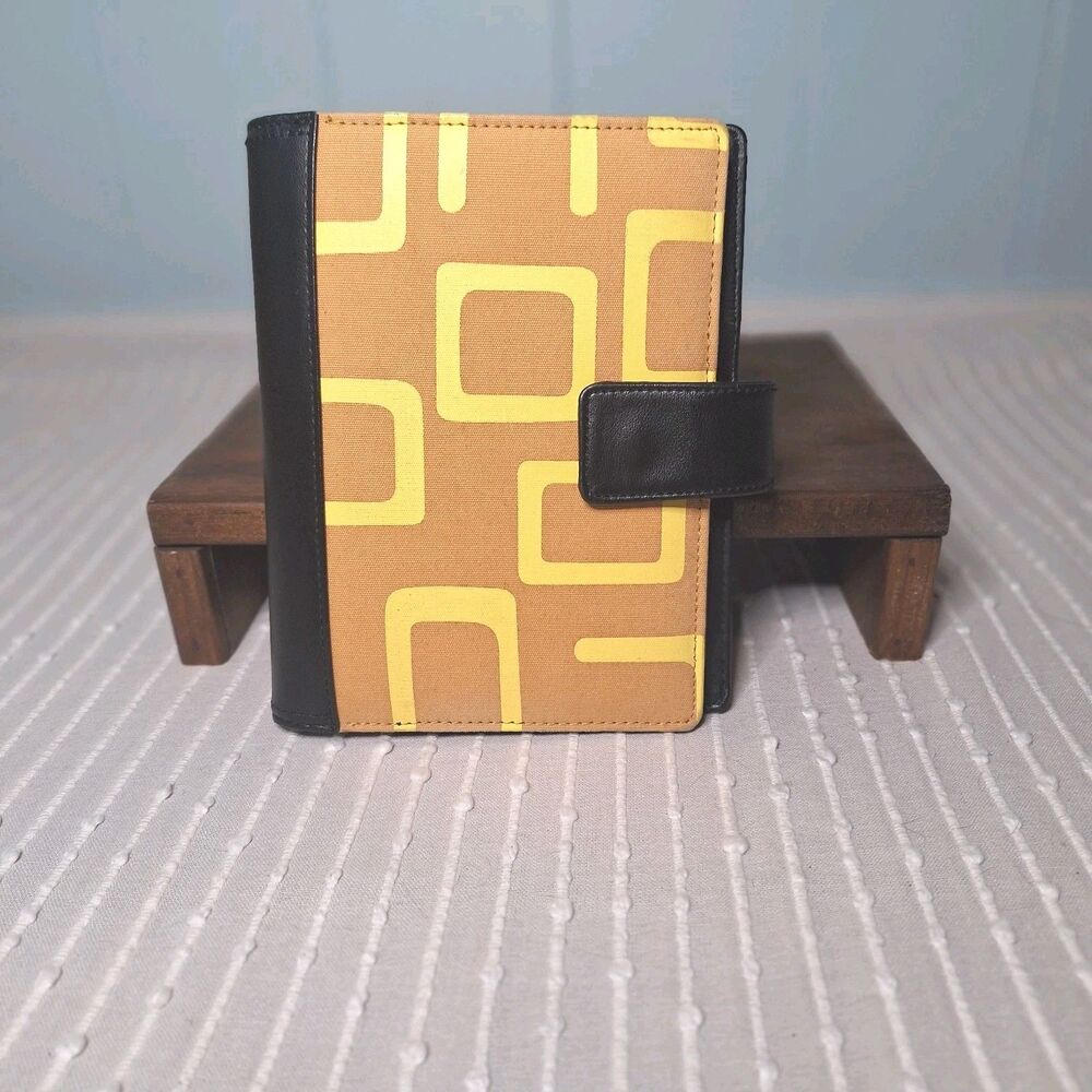 Franklin Covey 365 Compact Planner 6 Ring Binder Vtg Geometric Fabric Brown Yell